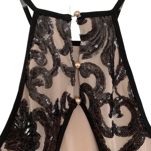 Privy Nude Illusion Black Sequin Bodycon Halter Style Dress Small - Picture 4 of 6